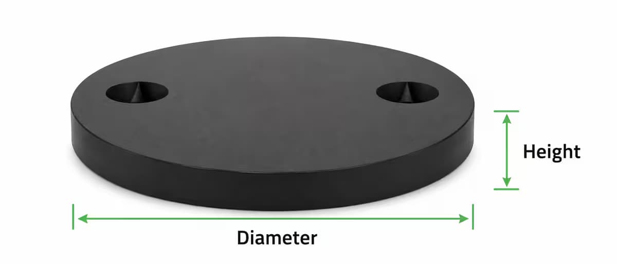 RCC round manhole cover diagram showing diameter and height