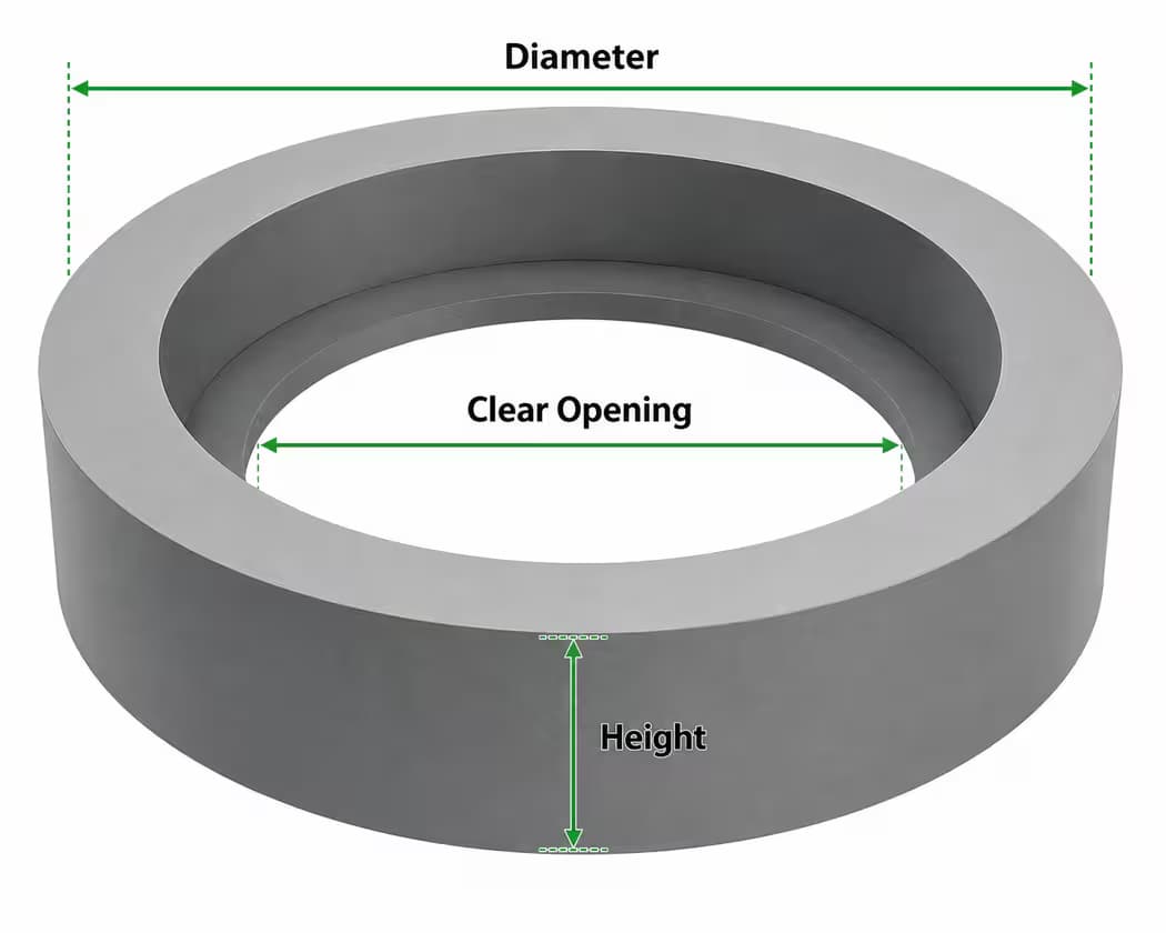 RCC round frame diagram showing diameter height and clear opening