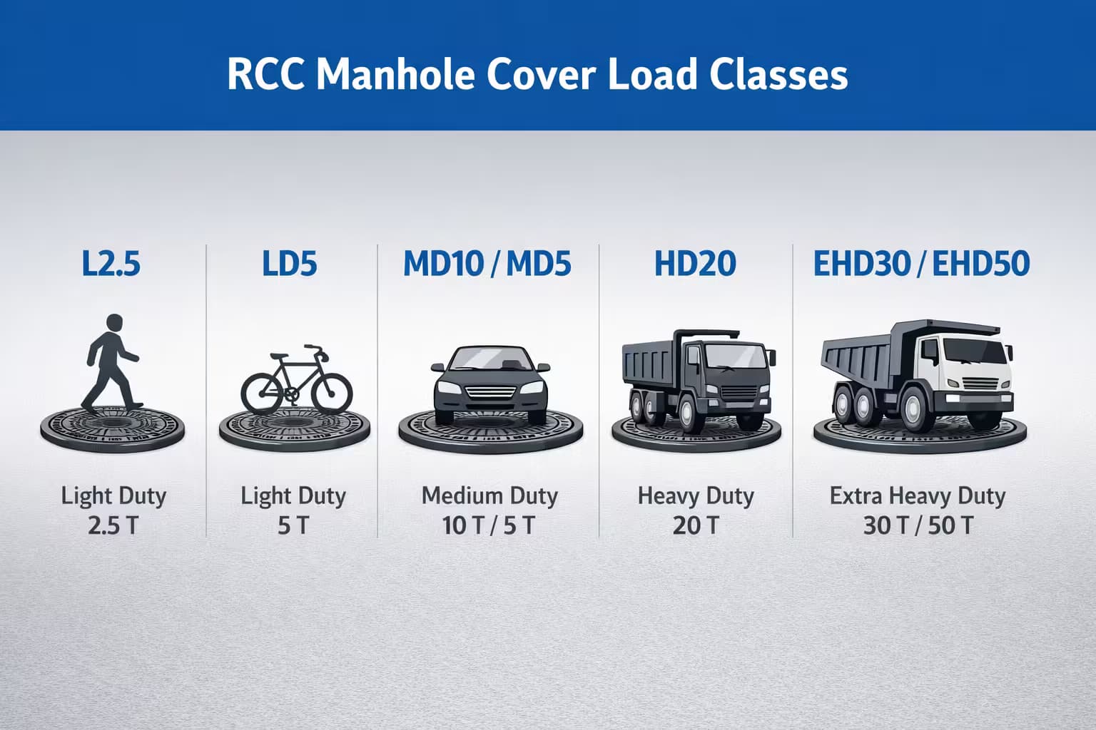 Manhole cover load classes guide for RCC precast covers