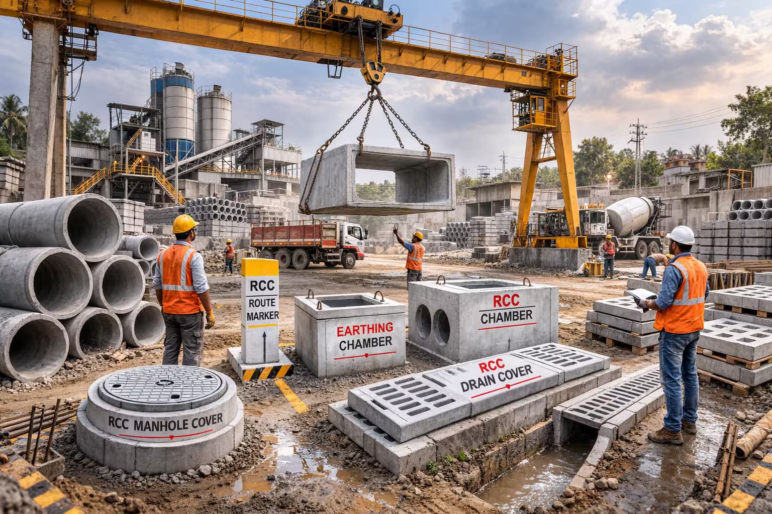 RCC precast cement products manufacturing facility in Jamnagar, Gujarat