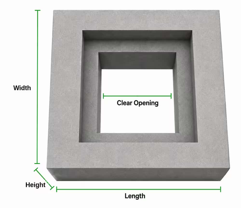 RCC earthing chamber frame diagram showing length width height and clear opening