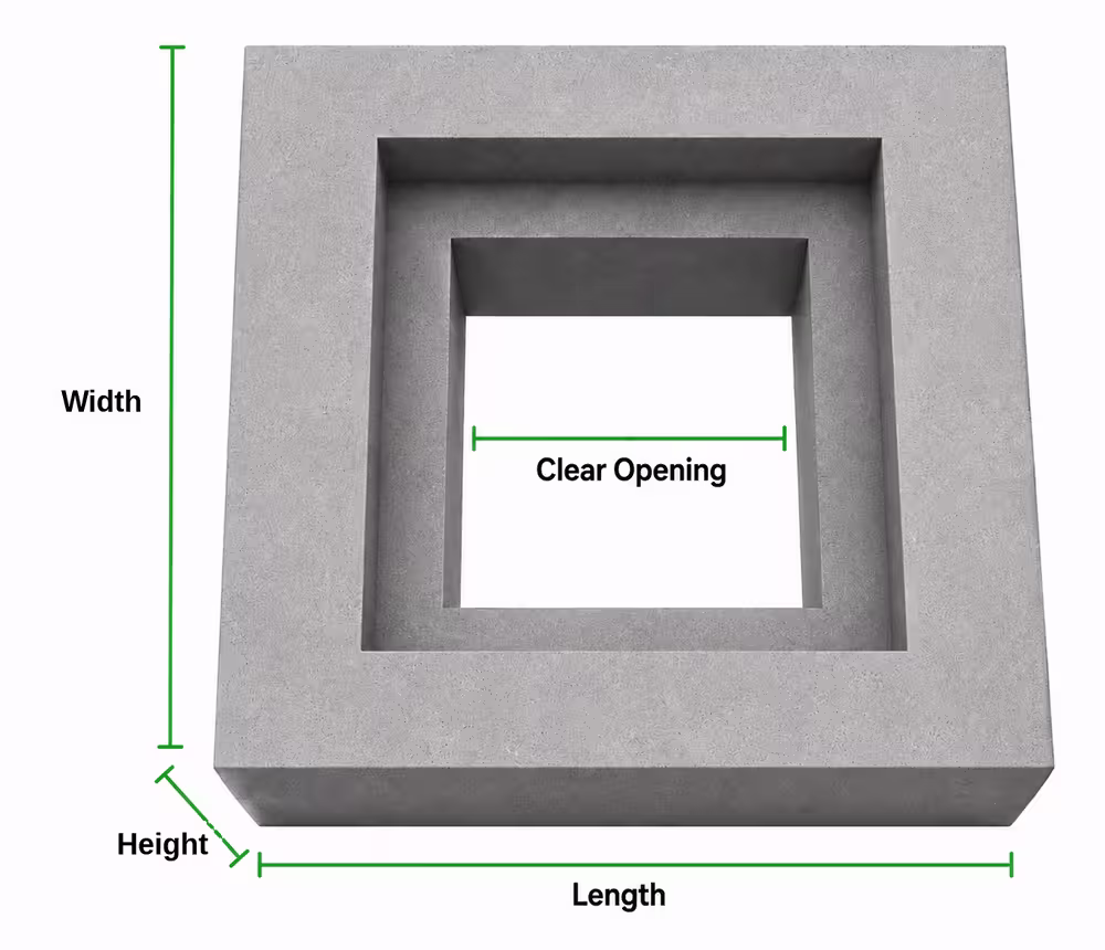 RCC earthing chamber frame diagram showing length width height and clear opening