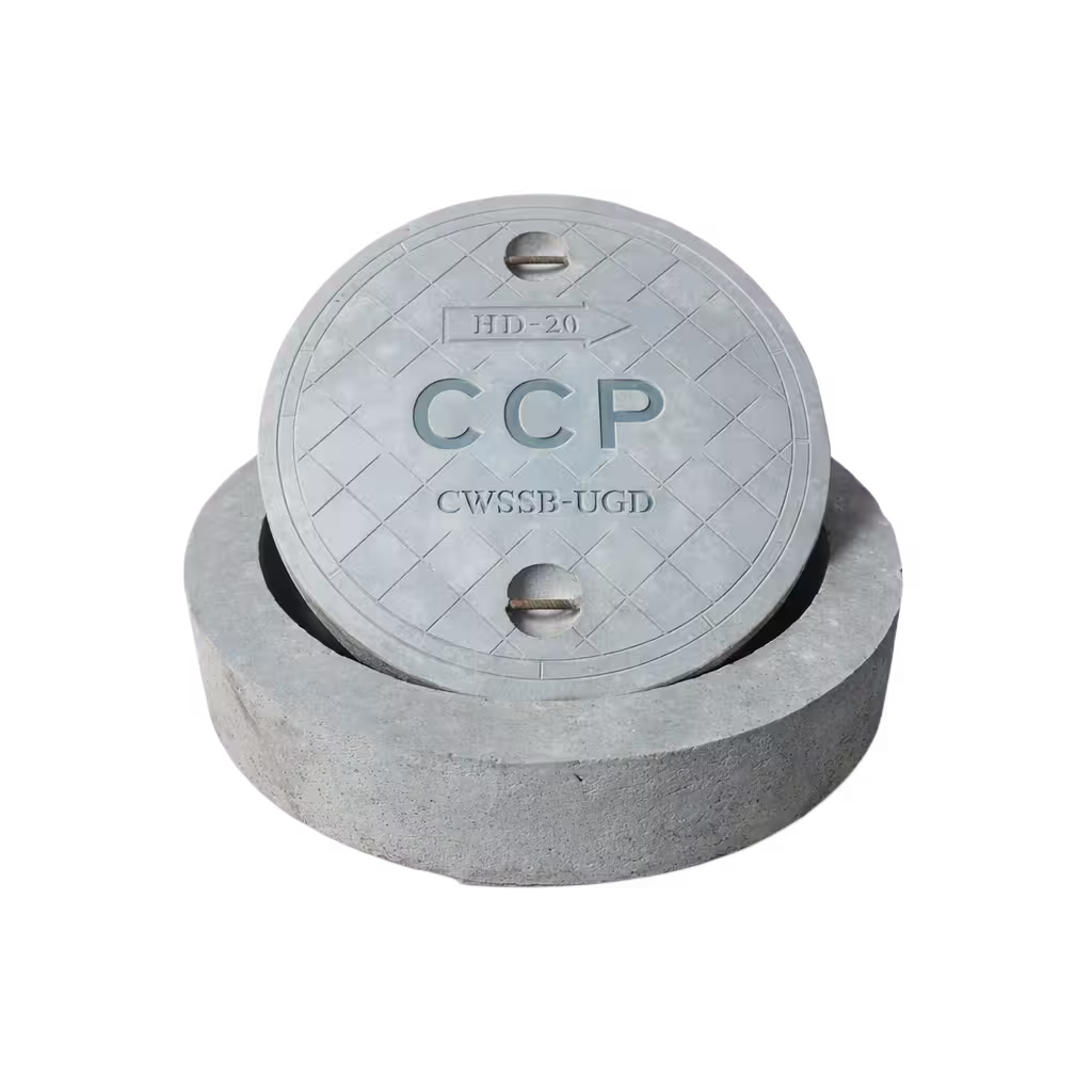 Round RCC manhole cover 760 x 150 mm seated in its circular frame