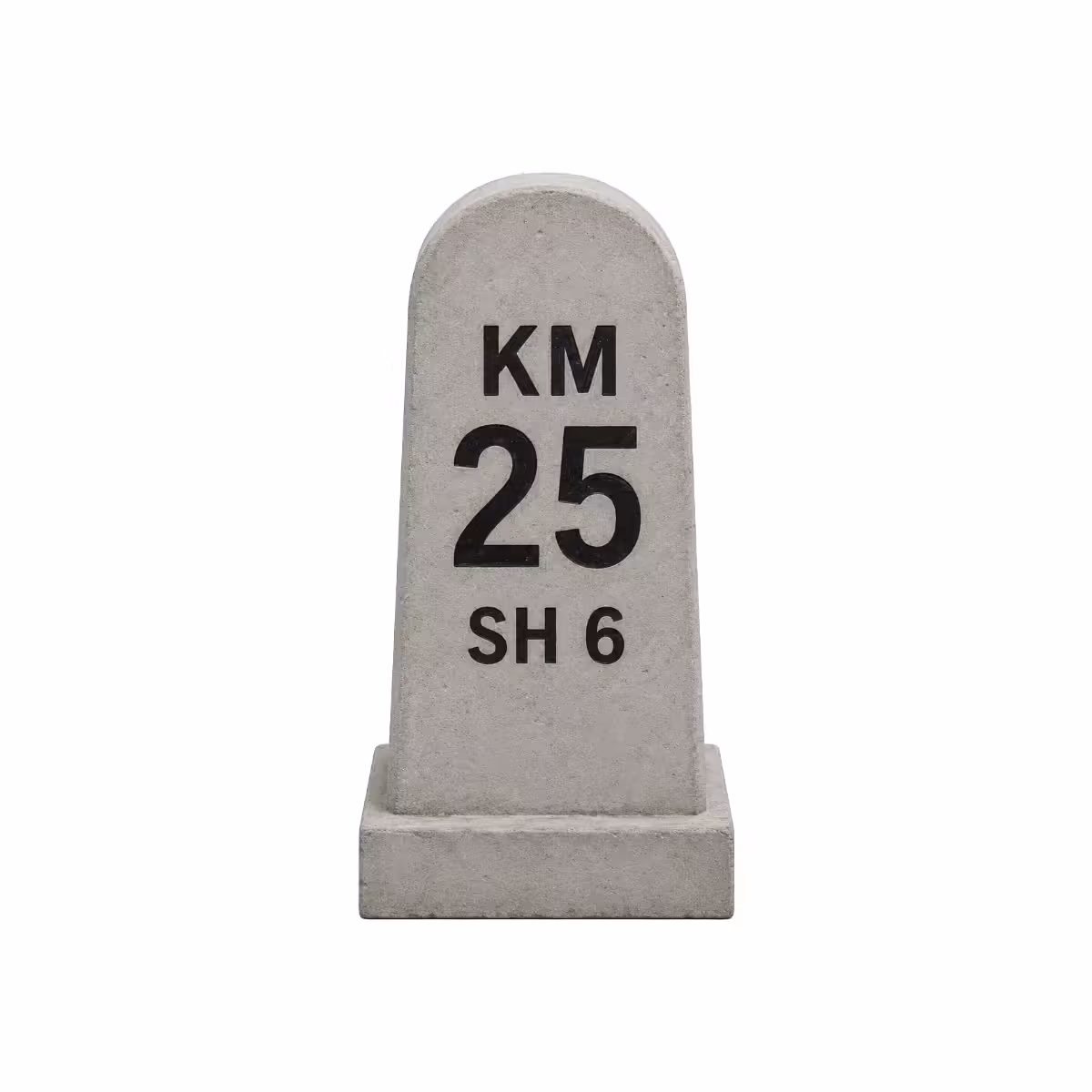 RCC kilometer stone marked KM 25 and SH 6
